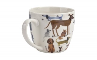 Kubek porcelanowy 460 ml Rózne Psy w koszyczku