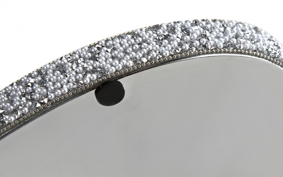 Taca dekoracyjna 23x13 cm srebrna kryształki