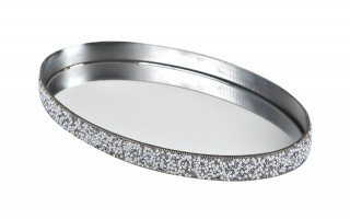 Taca dekoracyjna 23x13 cm srebrna kryształki