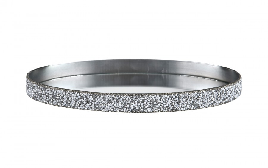 Taca dekoracyjna 23x13 cm srebrna kryształki