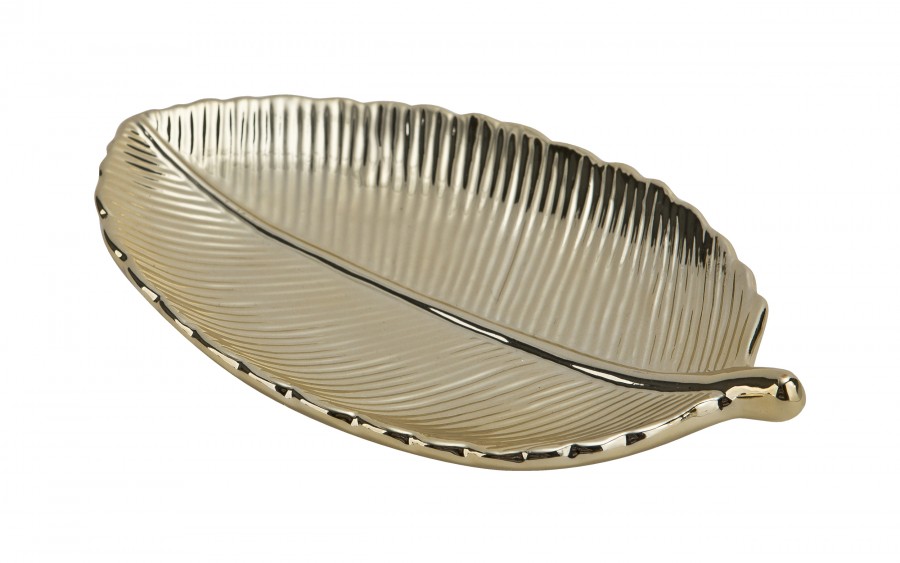 Ceramiczna Taca dekoracyjna 23x14 cm złoty liść