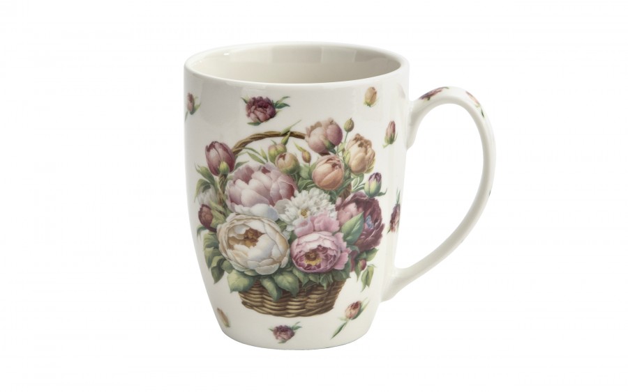 Kubek porcelanowy 360 ml Kwiaty Piwonie w koszyczku
