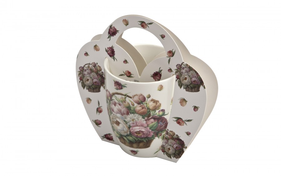 Kubek porcelanowy 360 ml Kwiaty Piwonie w koszyczku