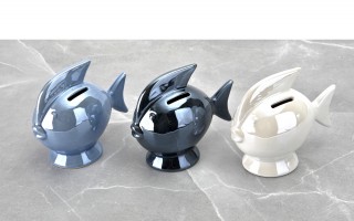 Skarbonka ceramiczna Ryba błękitna mała 14x7,5 cm