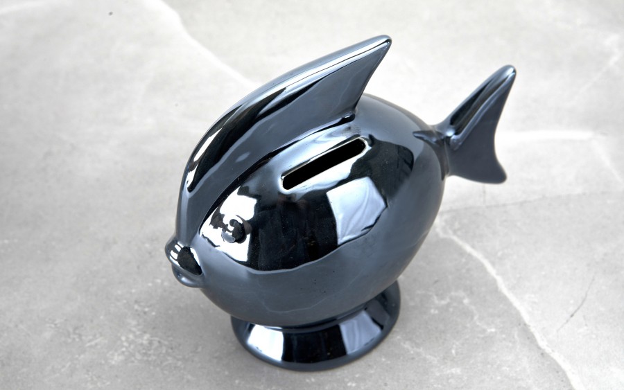 Skarbonka ceramiczna Ryba granatowa mała 14x7,5 cm