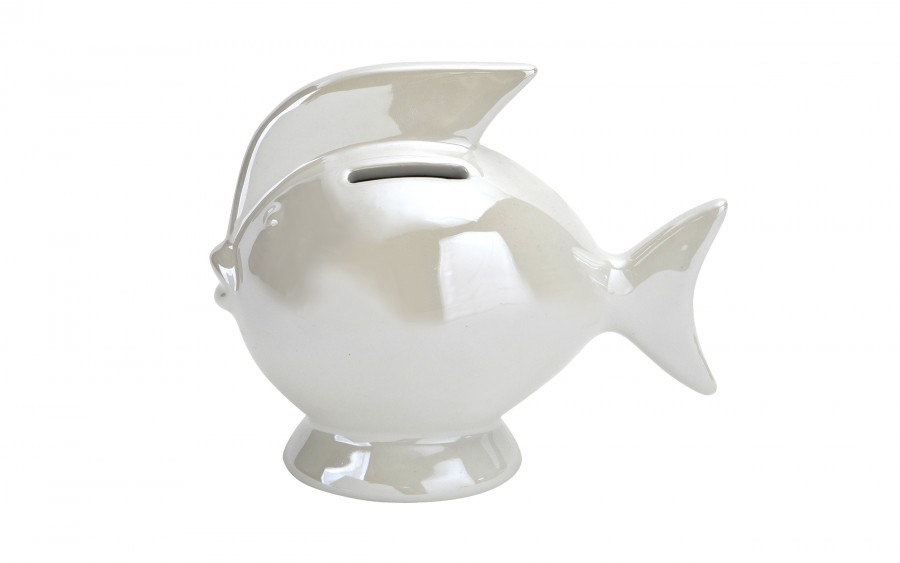 Skarbonka ceramiczna Ryba biała mała 14x7,5 cm