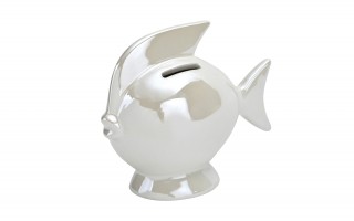 Skarbonka ceramiczna Ryba biała mała 14x7,5 cm