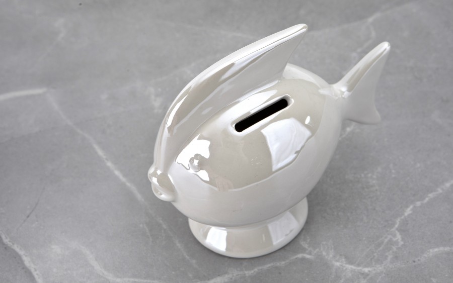 Skarbonka ceramiczna Ryba biała mała 14x7,5 cm