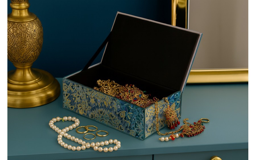 Szkatułka na biżuterię szklana niebieska 20x9,5x5,5 cm