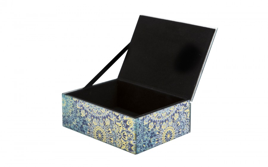 Szkatułka na biżuterię szklana niebieska 15,5x11,5x5,5 cm