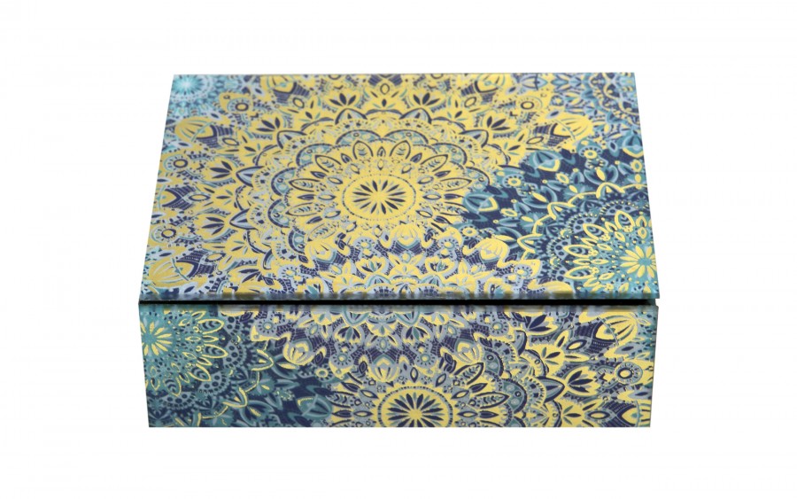 Szkatułka na biżuterię szklana niebieska 15,5x11,5x5,5 cm