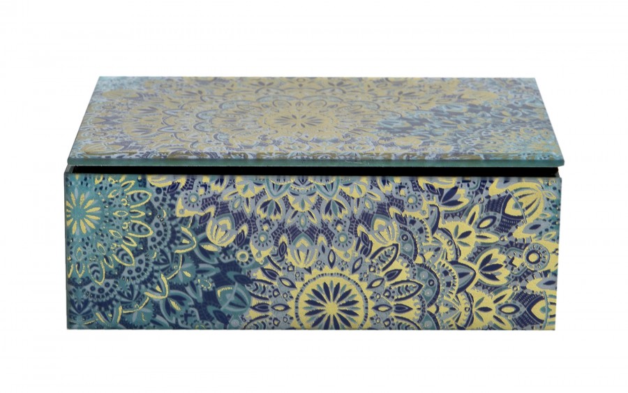 Szkatułka na biżuterię szklana niebieska 15,5x11,5x5,5 cm