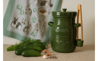 Pojemnik ceramiczny 3,5 L na ogórki ze szczypcami Smacznego 3187