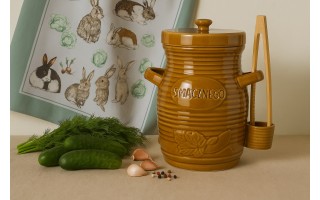 Pojemnik ceramiczny 3,5 L na ogórki ze szczypcami Smacznego 3170 miodowy