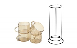 Zestaw 4 filiżanek szklanych 350 ml Peter na stojaku