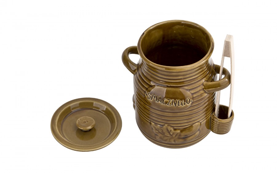 Pojemnik ceramiczny 3,5 L na ogórki ze szczypcami Smacznego 3170 miodowy