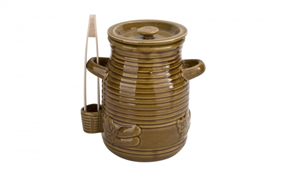 Pojemnik ceramiczny 3,5 L na ogórki ze szczypcami Smacznego 3170 miodowy