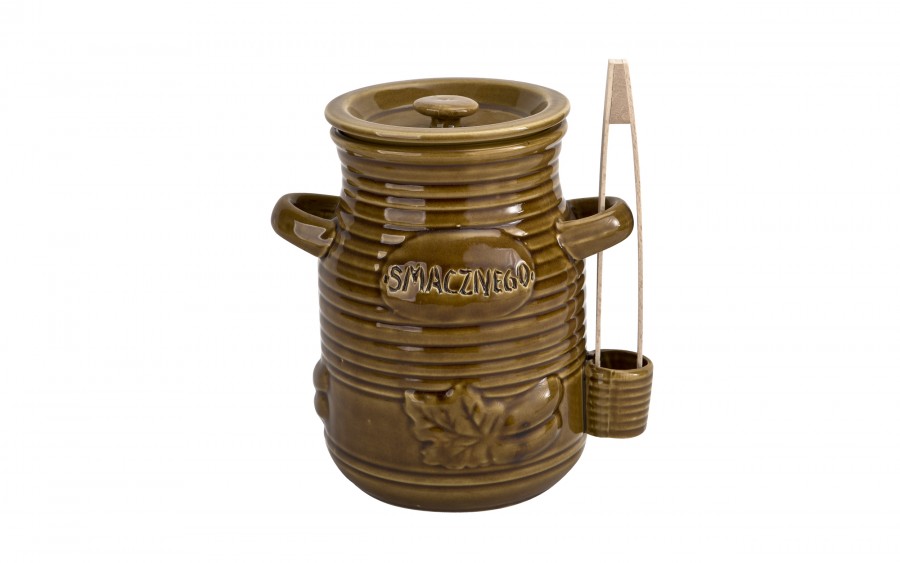Pojemnik ceramiczny 3,5 L na ogórki ze szczypcami Smacznego 3170 miodowy