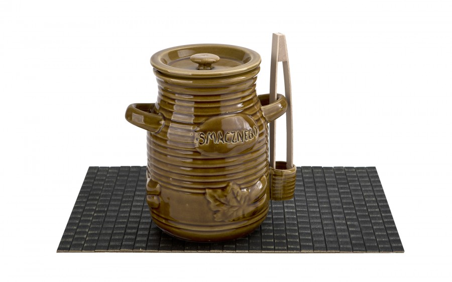 Pojemnik ceramiczny 3,5 L na ogórki ze szczypcami Smacznego 3170 miodowy
