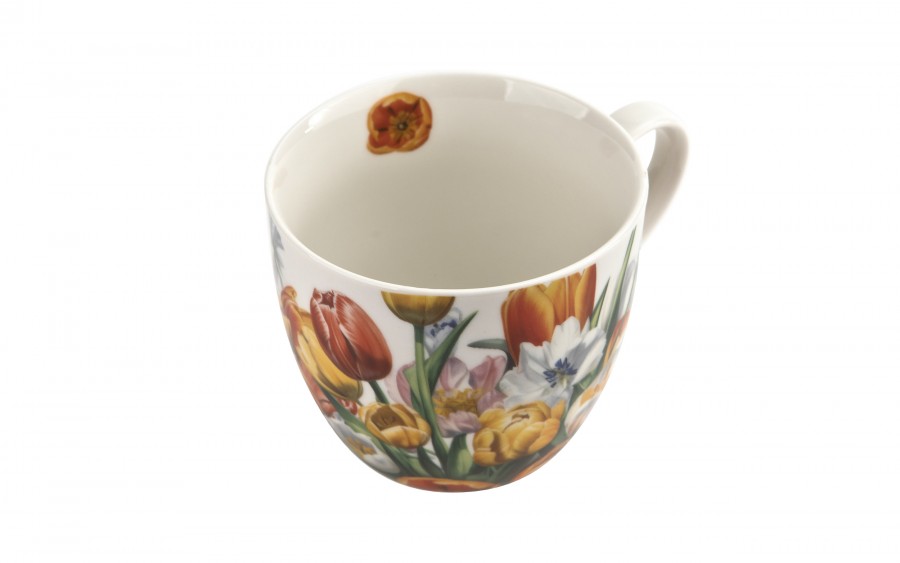 Kubek porcelanowy 460 ml Tulipany w koszyczku
