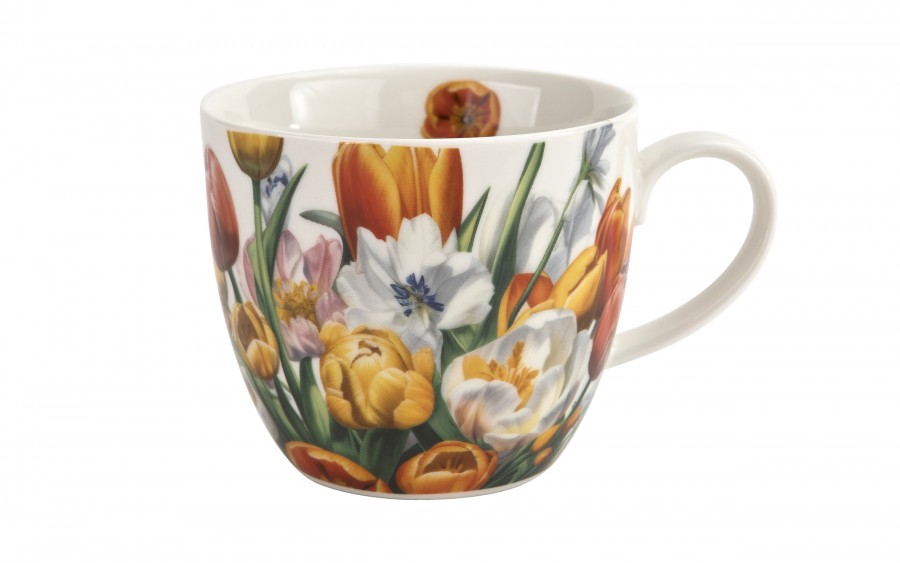 Kubek porcelanowy 460 ml Tulipany w koszyczku