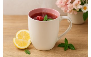 Kubek porcelanowy 470 ml Biały - różowy