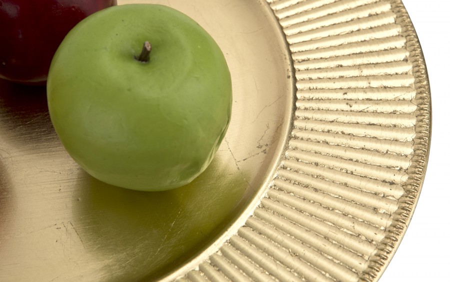 Talerz dekoracyjny plastikowy 33 cm złoty paski 160473