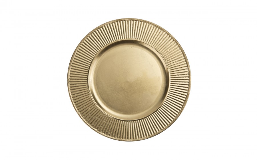 Talerz dekoracyjny plastikowy 33 cm złoty paski 160473