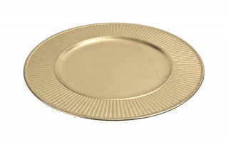 Talerz dekoracyjny plastikowy 33 cm złoty paski 160473