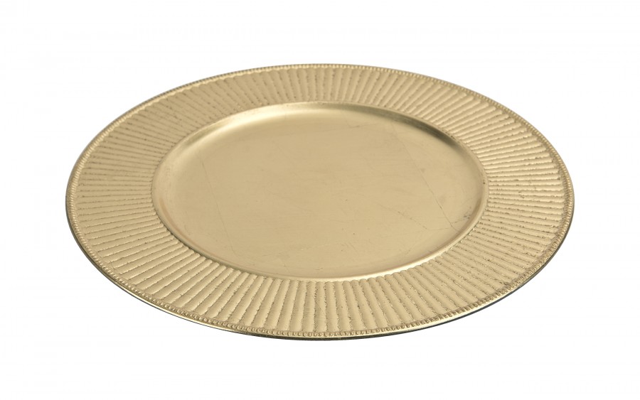 Talerz dekoracyjny plastikowy 33 cm złoty paski 160473