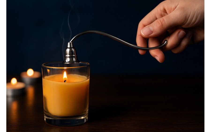 Gaśnik do świec srebrny metalowy 31cm