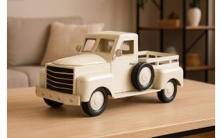 Ozdoba metalowa Samochód kremowy 45 cm