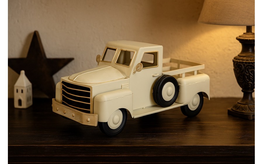 Ozdoba metalowa Samochód kremowy 45 cm
