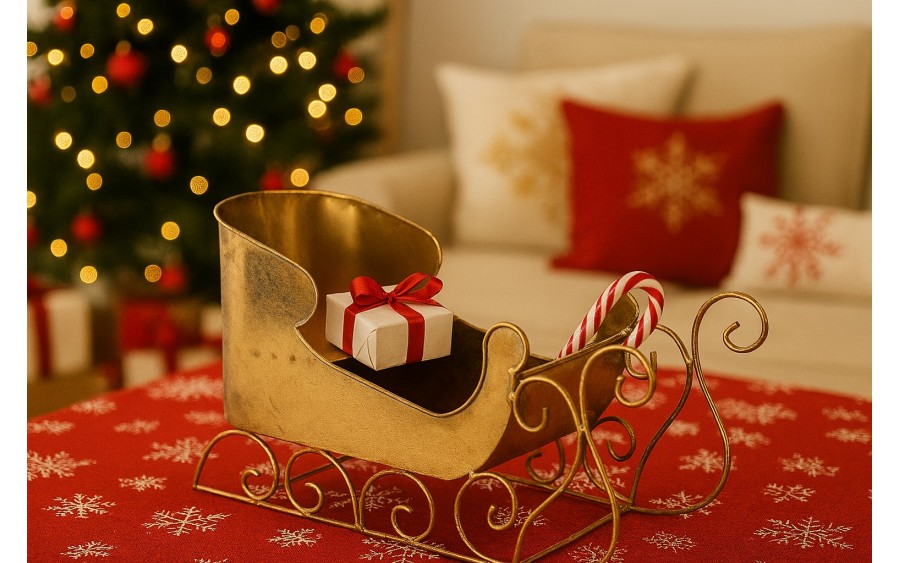 Ozdoba świąteczna Sanie Mikołaja duże złote 7766