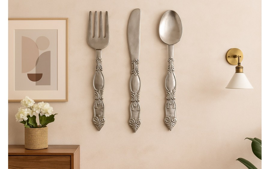 Dekoracja metalowy komplet sztućców 3 szt. 62 cm