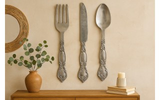 Dekoracja metalowy komplet sztućców 3 szt. 62 cm