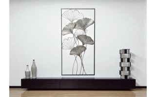 Dekoracja ścienna metalowa Liście srebrno - czarne 129384