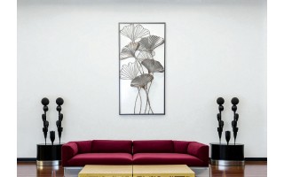 Dekoracja ścienna metalowa Liście srebrno - czarne 129384