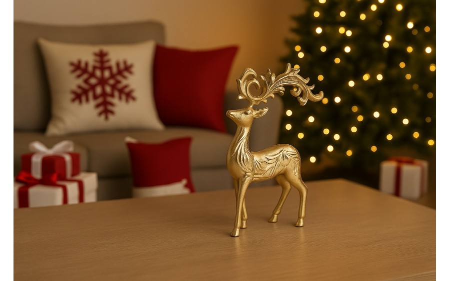 Figurka ozdobna Renifer metalowy złoty 30 cm