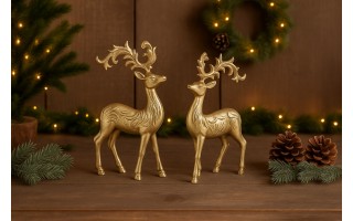 Figurka ozdobna Renifer metalowy złoty 30 cm