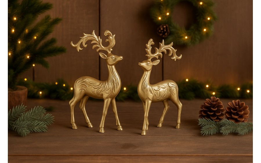 Figurka ozdobna Renifer metalowy złoty 30 cm