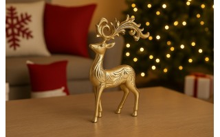 Figurka ozdobna Renifer metalowy złoty 30 cm