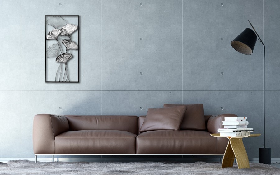 Dekoracja ścienna metalowa Liście srebrno - czarne 129384