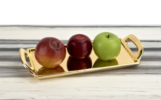 Taca ceramiczna ozdobna 30x13x4 cm złota z rączkami