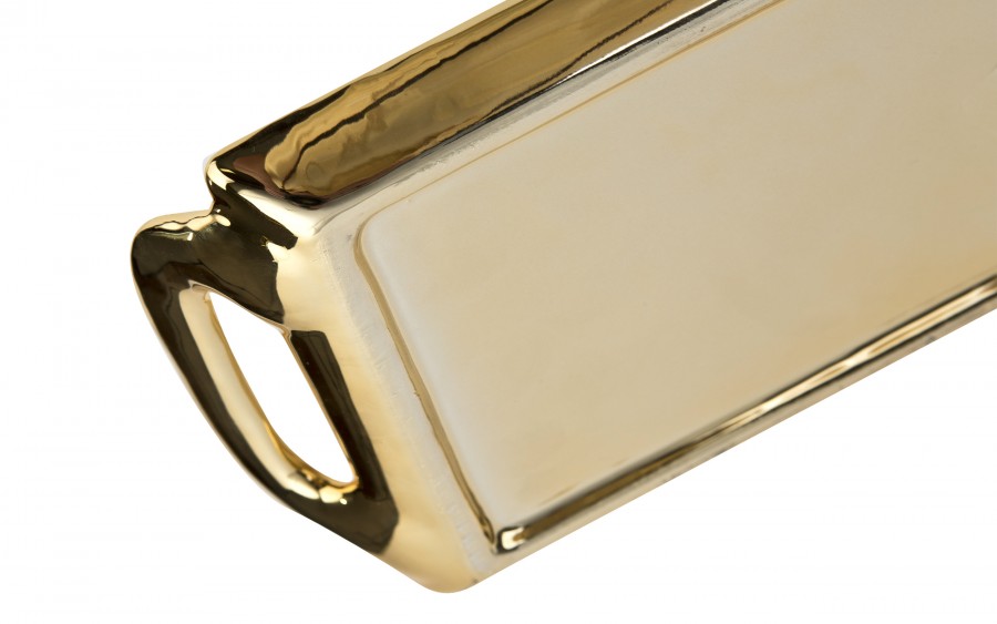 Taca ceramiczna ozdobna 30x13x4 cm złota z rączkami