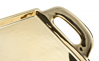 Taca ceramiczna ozdobna 30x13x4 cm złota z rączkami