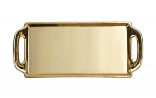 Taca ceramiczna ozdobna 30x13x4 cm złota z rączkami