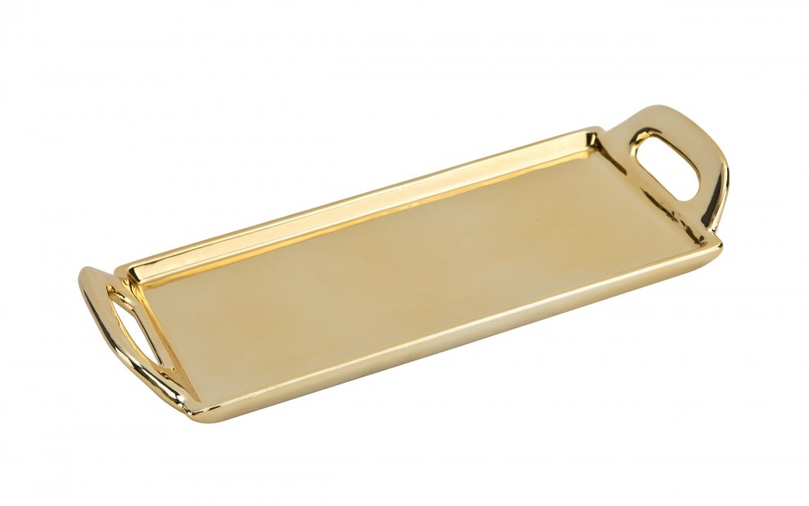 Taca ceramiczna ozdobna 30x13x4 cm złota z rączkami