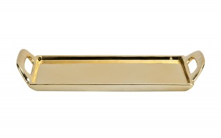 Taca ceramiczna ozdobna 30x13x4 cm złota z rączkami