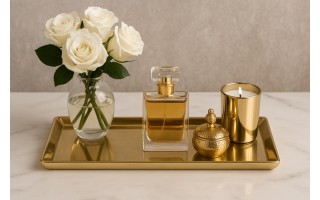 Taca metalowa ozdobna 38x16x2 cm złota